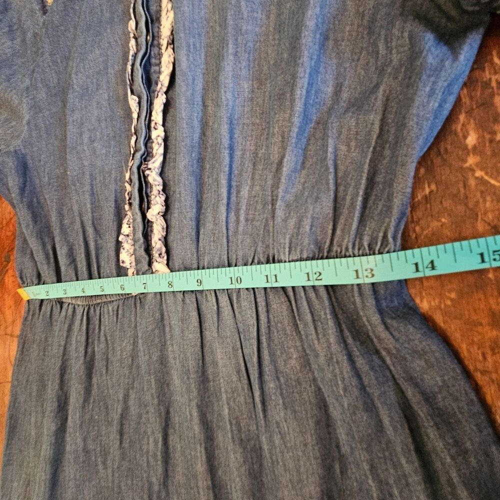 Lapis Anthropologie Blue Denim Dress Sz L Tiered Boho Cowgirl Prairie Western - Picture 10 of 10